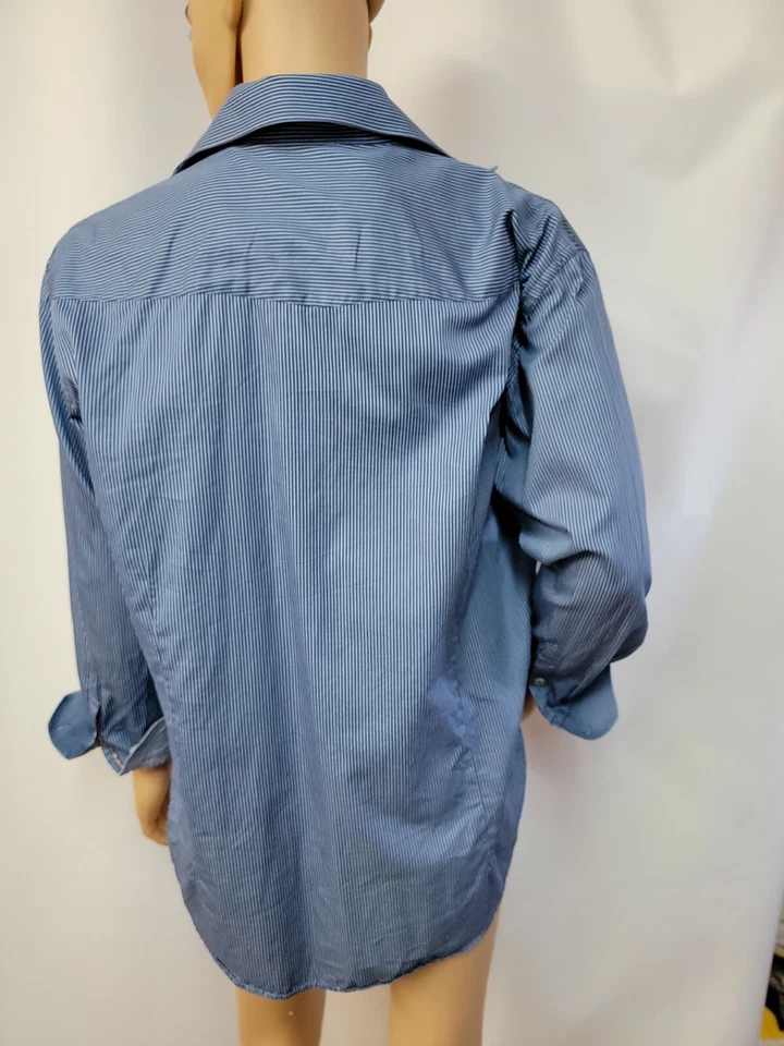 Camisa de vestir Arnold Zimberg of Hollywood azul a rayas de algodón talla 17,5 para hombre LS #WM1  Foto 4 de 4