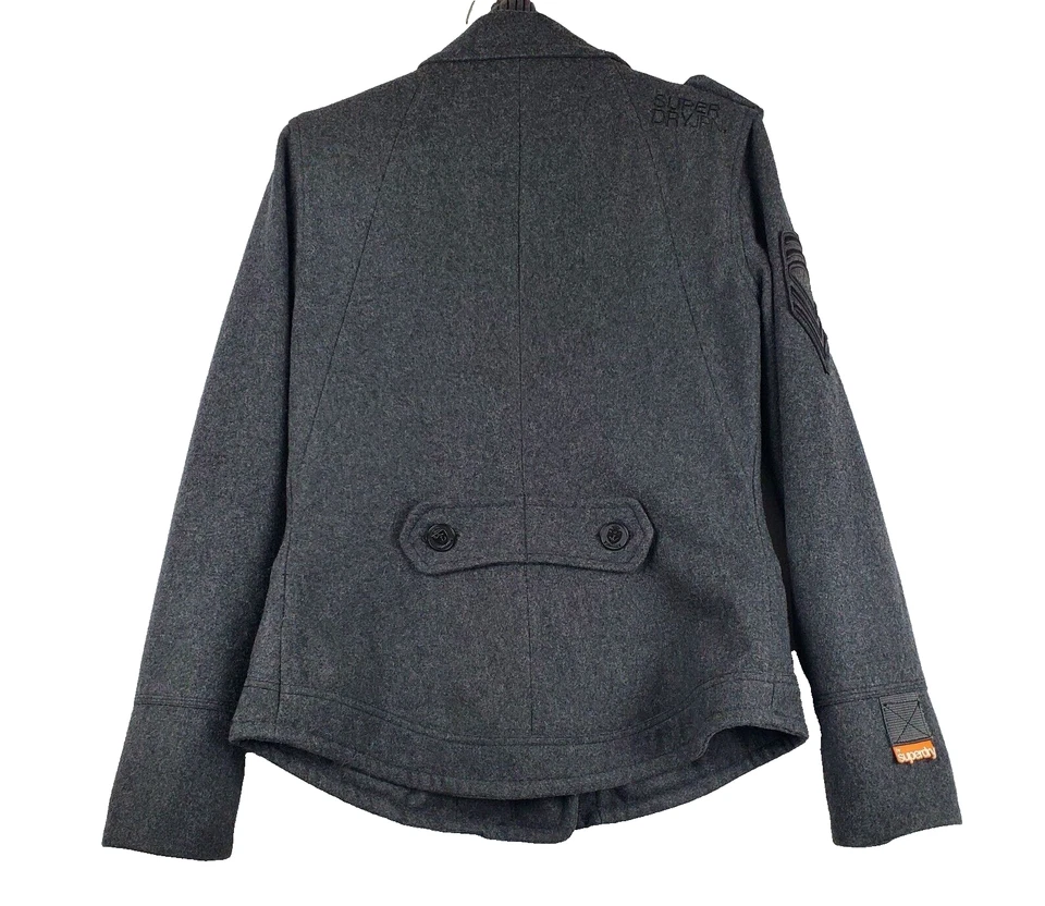 Superdry Chaqueta Patsy Mujer Grande Gris Lana Doble Pecho Exterior Etiqueta Azul Marino Foto 2 de 4