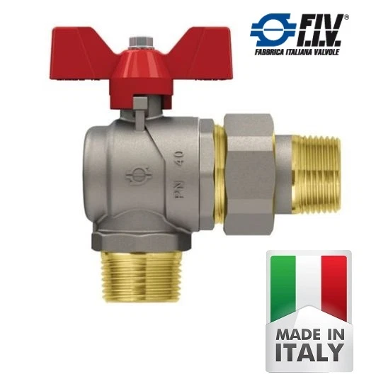 F.I.V. VALVOLA A SFERA A SQUADRA MASCHIO CON BOCCHETTONE MASCHIO DA 1/2 A 1