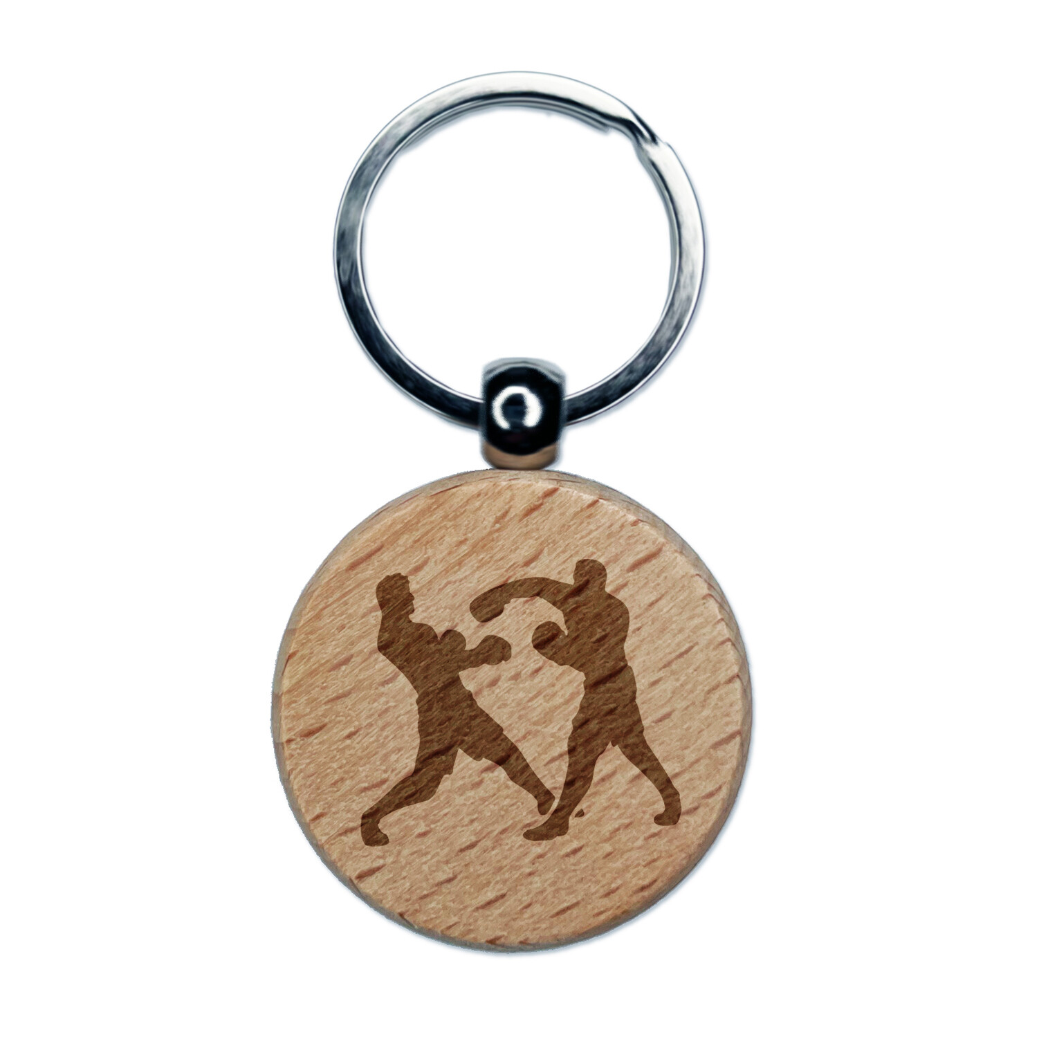 Boxers Boxing Fighting Punch Dodge Engraved Wood Round Keychain Tag Charm