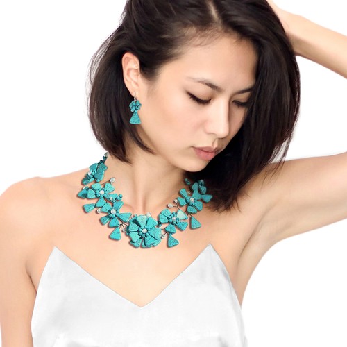 Floral Link Modern Turquoise Statement Jewelry Set - Picture 5 of 5