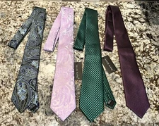 x4 NEW Barry Wang Mens Tie Silk Floral Abstract Checkered Paisley Necktie