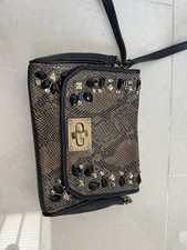Mary Frances Snake Print Beaded Small Crossbody Bag Clasp Brown/Black