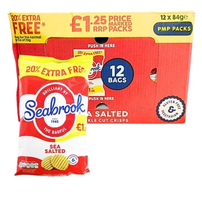 Seabrook Sea Salted Crisps 12 x 84g Bulk Box - Crinkle Cut - 20% Extra Free PMP - Image 1 of 4