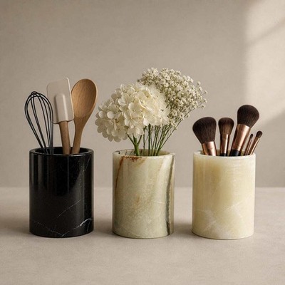 Natural Stone Holder Set, Onyx Marble Cup, Makeup Brush Holder, Utensil Holder,