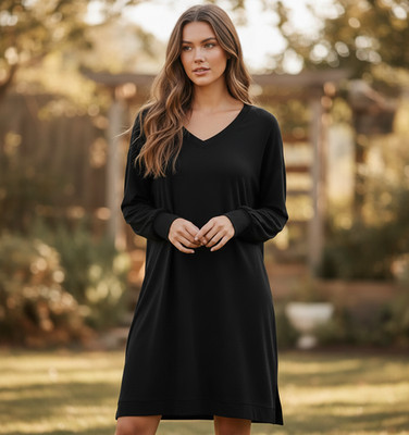 Terra Sky 1X Black Dress Soft Knit Minimalist Cozy Comfy Gothic Punk Grunge