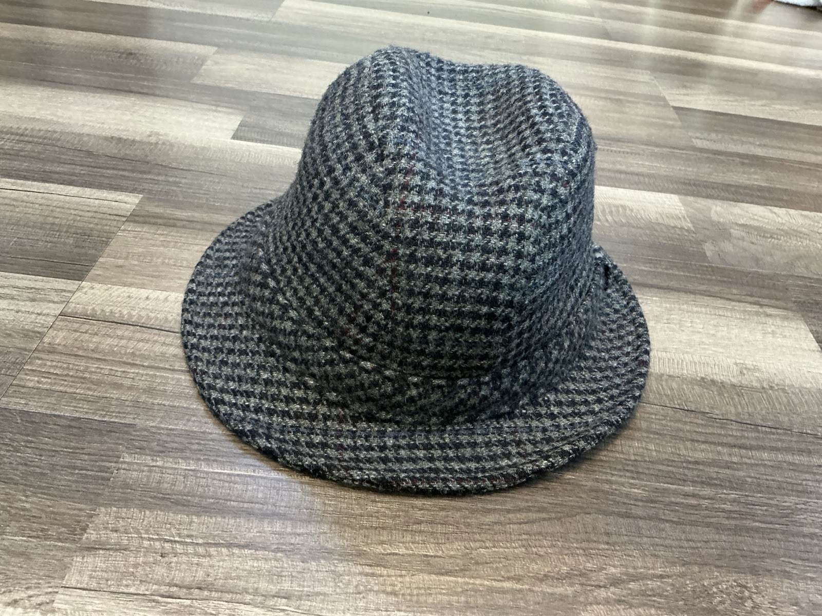 VTG 70 Pendleton Fedora Hat Wool Houndstooth Gray… - image 1