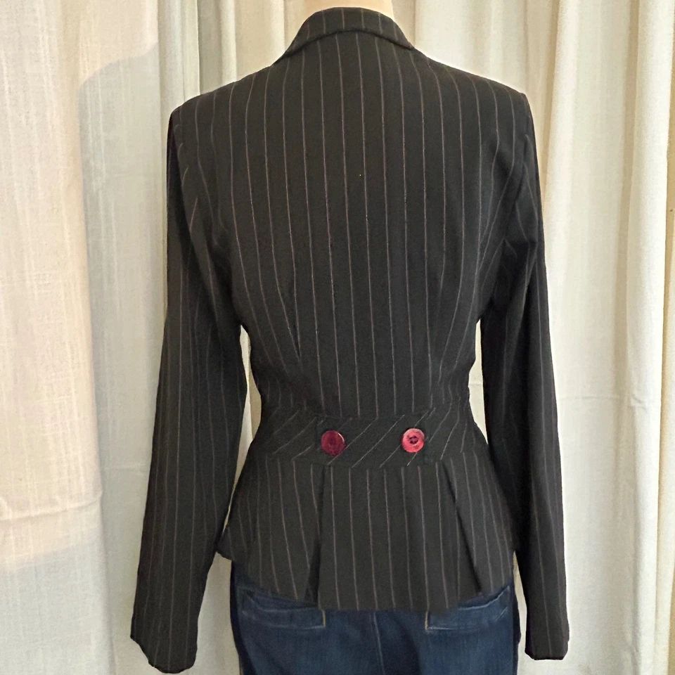 Y2K No Boundaries Pinstripe Blazer Jacket Charcoal Pink Stretch Womens Sz S 90s - Image 3 of 4