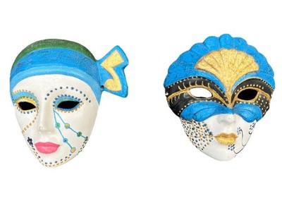 Clay Art Mardi Gras Ceramic Vintage Pierrot And Venetian Fan