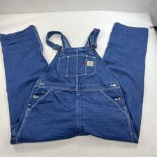 Carhartt R07 DST Blue Carpenter Farm Overalls Bib Jean 46 x 32 Y2K Painter