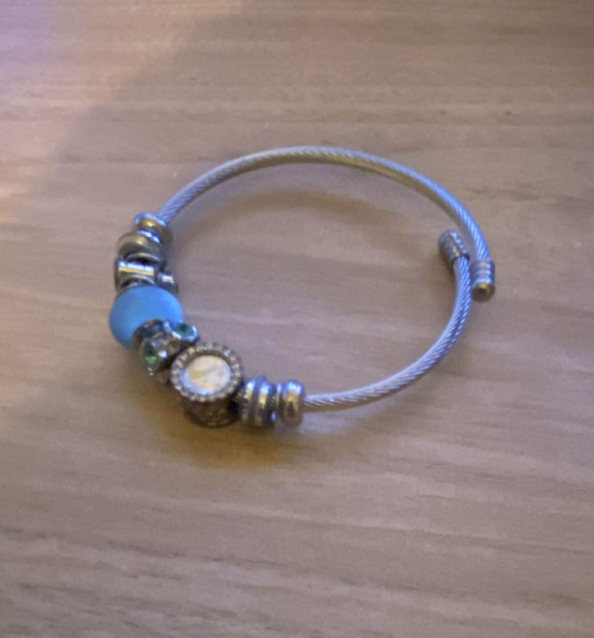 Silver Blue Charm Bangle Bracelet Stackable Metal… - image 4