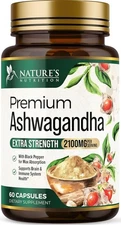 Organic Ashwagandha Capsules 2100mg Supplement w/ Black Pepper Root Powder