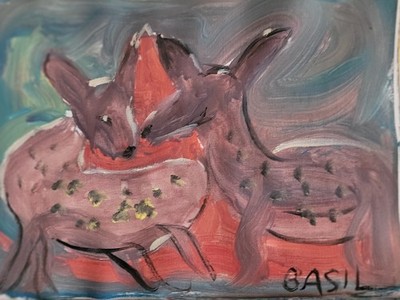 Two Fawns Nestled Together Original 9x12 Acrylic Wildlife Painting.