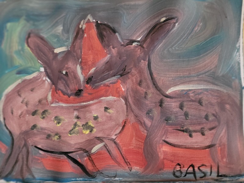 Two Fawns Nestled Together Original 9x12 Acrylic Wildlife Painting.