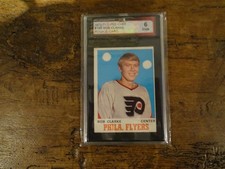 1970-71 OPC #195 Bobby Clarke Rookie card Graded 6 ENM KSA. rookie card picture