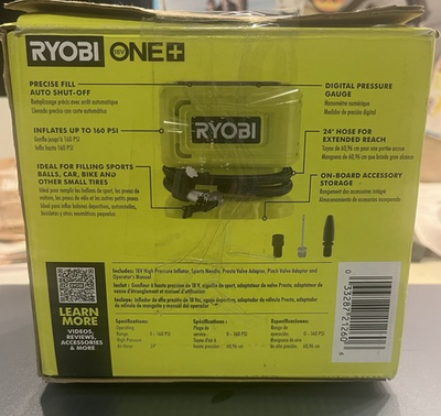 #ad Ryobi 18V High Pressure Digital Inflator 160 PSI Auto Shut Off Accessory Storage $55.00