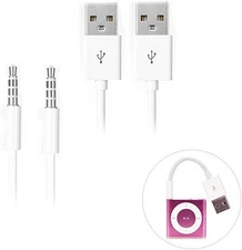iAbler iPod Shuffle Cable, 2 Pack 3.5mm Jack/Plug to USB Power White 