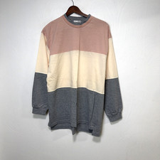 Vintage Janeve Sweater Pullover Colorblock Long Sleeve Gray Pink White M Womens