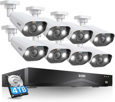ZOSI 8CH/16CH 4K 8MP POE Security Camera System H.265+ AI Detect Audio 4TB HDD