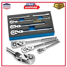 6-Piece Flex Head Ratchet Set, 1/4", 3/8", 1/2" Drive, Swivel Head Ratchet Wrenc