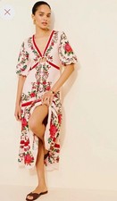 FARM Rio Floral Embroidered V-Neck Tie Front Midi Dress Women S