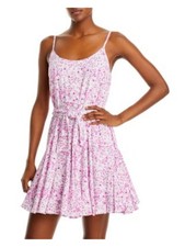 AQUA Womens Purple Adjustable Lined Self-tie Belt Spaghetti Strap Mini Dress S