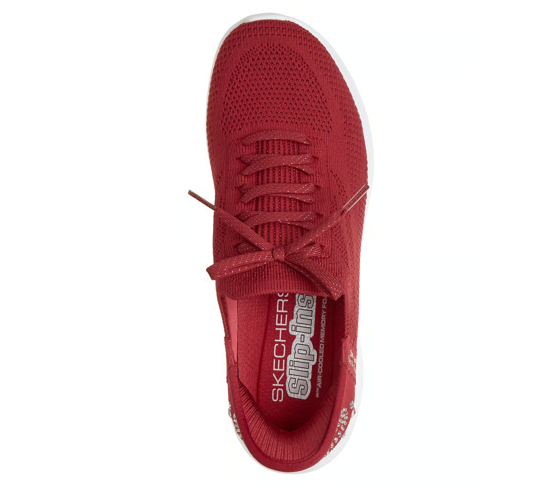 Skechers Shoe Women's Red Slip Ins Rhinestone Memory Foam Comfort