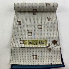 Unused Japanese Pure Silk Kimono Fabric Bolt Gray-White Tsumugi w/ Geometric