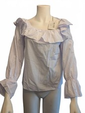 NA-KD White Frilled Wide Neck Blouse Puff Sleeve Cotton XXS NWT