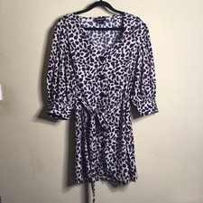 Wednesdays Girl Small Uk 10 Leopard Print Shirt Dress Button Front Tie Belt