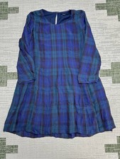 J Crew Mini Dress Womens Medium Blue Silk Tartan Check Round Neck Back Keyhole