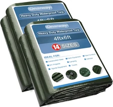 Poly Tarps Waterproof for Outdoor: Green Tarpaulin 6Mil Thicken 4X6 Ft 2Packs- A