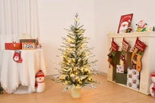 LEADZM 4 FT Snow Flocked Pre-lit Artificial Christmas Tree