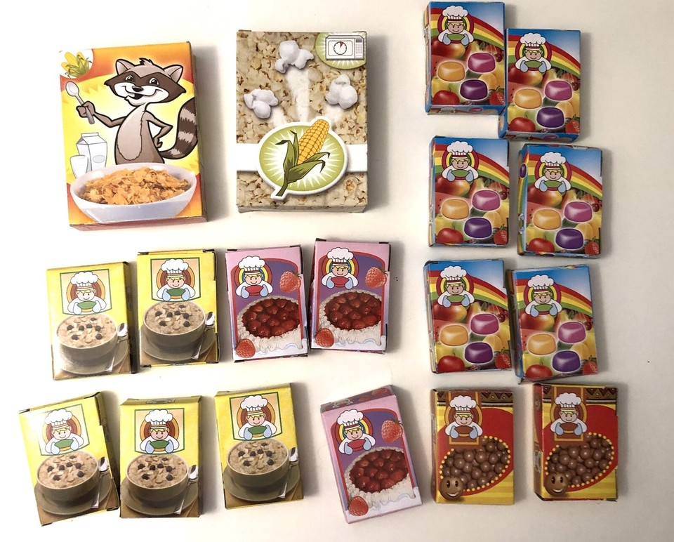 Pretend Play Food Boxes Kitchen Pantry Items Cereal, Popcorn, Candy 18