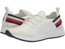 NEW TOMMY HILFIGER WHITE KNIT+BLUE,WHITE,RED STRIPED STRAP,LACES SPORT SHOES 
