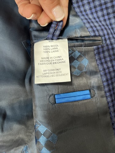 Blazer Uomo Vince Camuto Navy Gingham Check 2 Bottoni Lana Doppia Ventola 40R - Foto 5 di 7