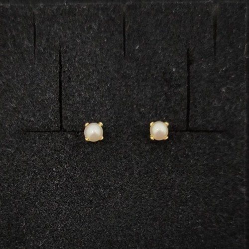 18K Gold Earrings 750 Mls. Pearls With Claws 3 Mm. - Picture 1 of 7