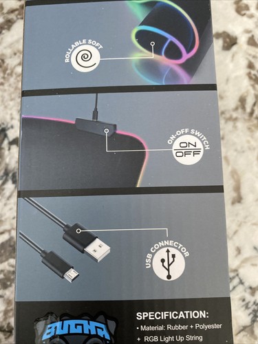 Bugha Exclusive LED Gaming Mousepad For PC 31.5"x11.8" Color Changing New In Box - Photo 7/9