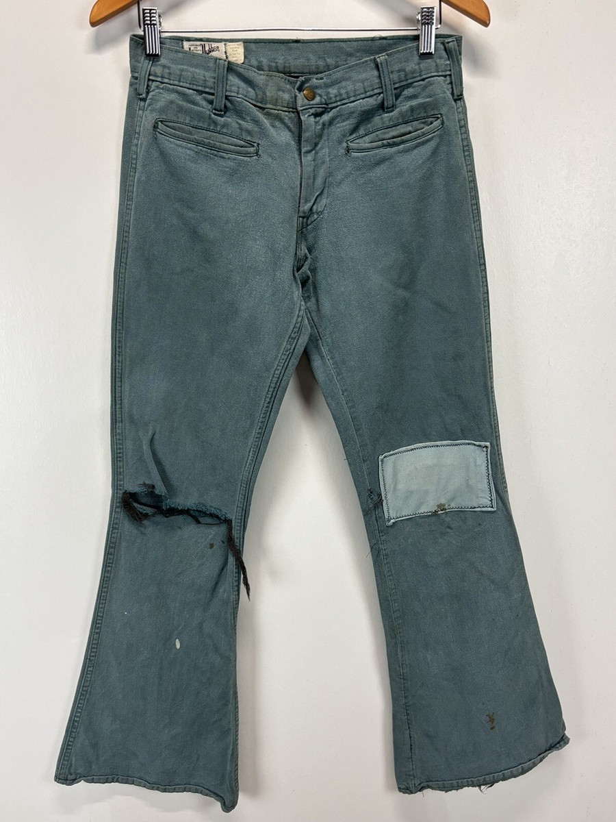 Vtg Landlubber Bell Bottom Pants Jeans Sz 28x32 Teal Distressed