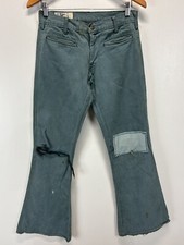 Vtg Landlubber Bell Bottom Pants Jeans Sz 28x32 Teal Distressed Destroyed USA