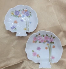 Vintage Trinket Dish San Francisco Takahashi Porcelain Floral Seashell Set of 2