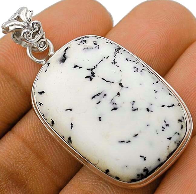 Natural Winter Dendrite Opal 925 Solid Sterling Silver Pendant Jewelry