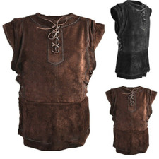 Men Vintage Medieval Vest Renaissance Sleeveless Cosplay Costume Shirt Top Plus