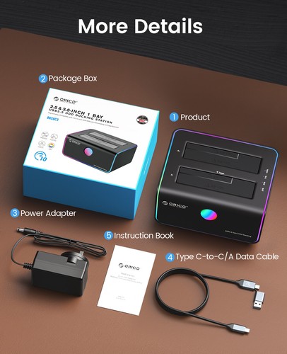 ORICO 2.5/3.5inch RGB Hard Drive Docking Station USB 3.2 to SATA Offline Cloner - Picture 6 of 9