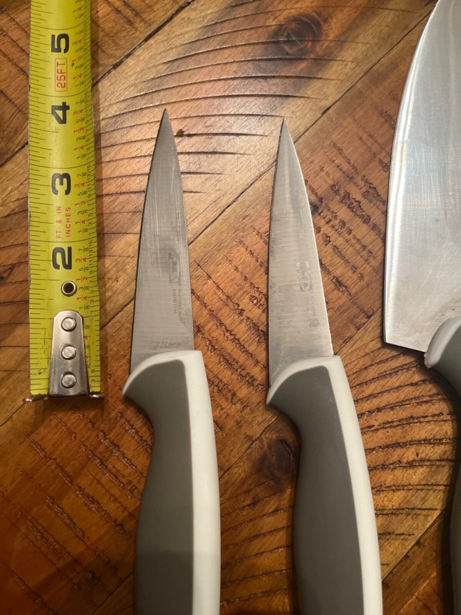 Lot of 6 Ikea Stainless Steel grey/white rubber handle knives Lot of 6 Ikea Stainless Steel grey/white rubber handle knives