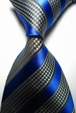 Hot Classic Striped Blue Black JACQUARD WOVEN 100 Silk Men's Tie Necktie