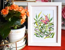 Floral Original Watercolor Painting Butterfly Painting Meadow Flowers Art 7"x5"