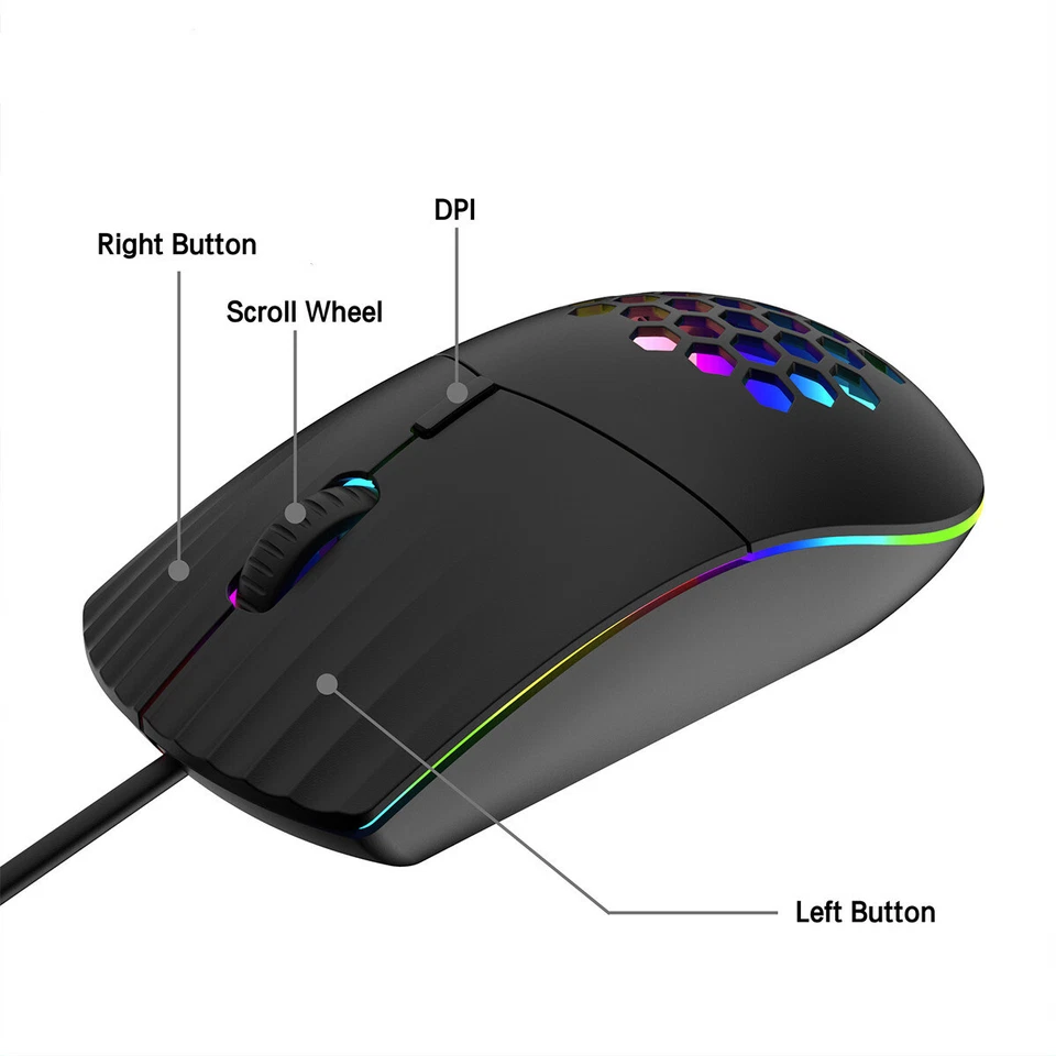 RGB Glowing Lights Type-C Wired Gaming Mouse For PC MacBook Laptop 1600 DPI - Image 4 of 4