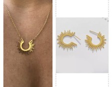 Gold Half Circle Spiked Colar Choker Pendent Necklace And Earrings Set For Women