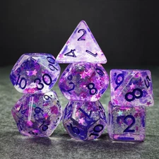 Sage’s Cantrips -Purp Stars Resin Polyhedral Dice Set Games DnD Dungeons Dragons
